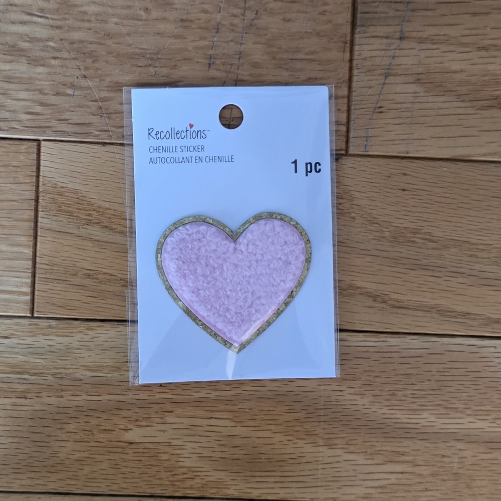 Recollections Pink Chenille Heart Sticker with Gold Border